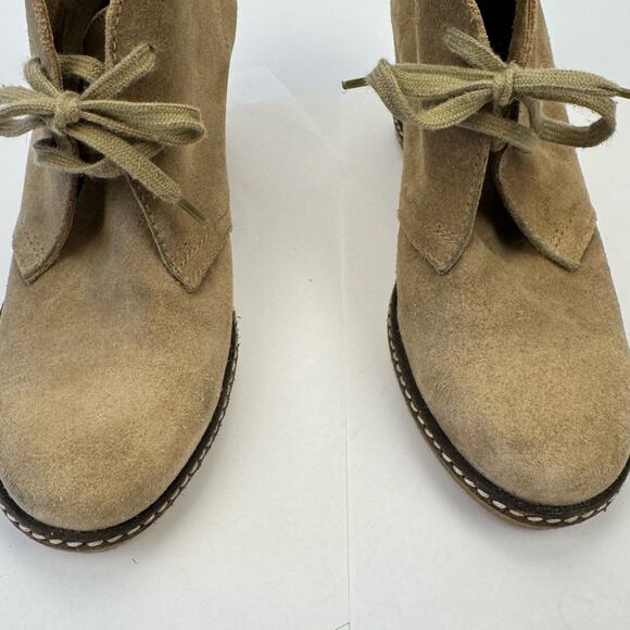 J. Crew Tan Suede Leather Made in Italy Lace Up Wedge Heel Booties Sz 7 Preppy - Picture 11 of 11